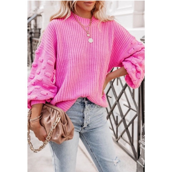 &Merci Sweaters - NWOT &Merci Hot Pink Bubble Sleeve Textured Sweater | Oversized | Small